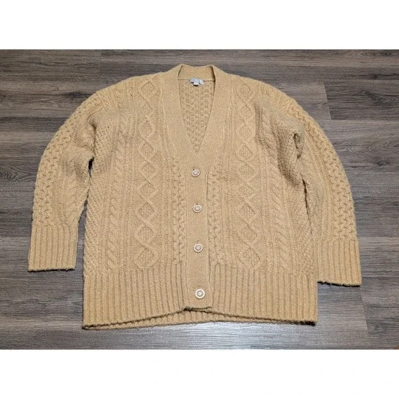 J. Crew Cable Knit Button Front Cardigan Sweater Tan Size S READ - Picture 1 of 5